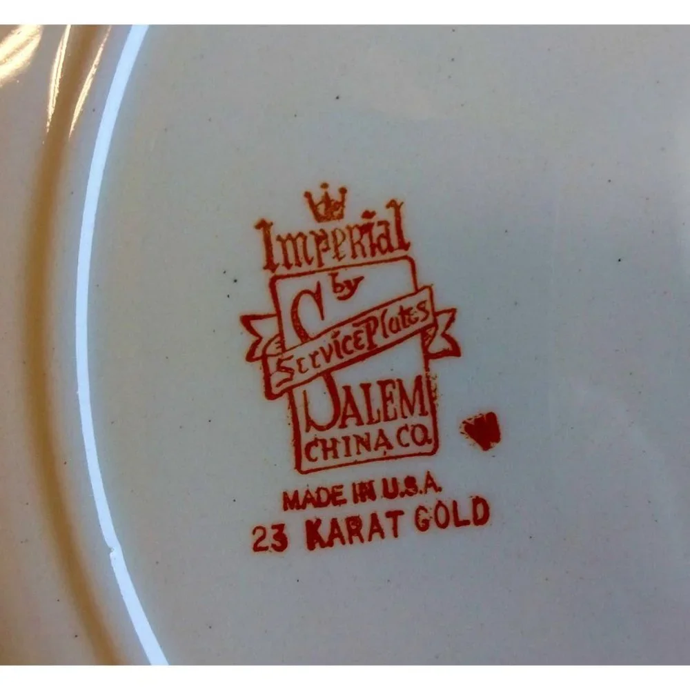 Two 23 Karat Gold trim Vintage Salem Victorian Women Dinner Plates